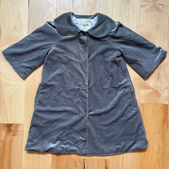 NEW Vignette Jane Girls Silver Gray Velvet Coat with Peter Pan Collar - Picture 1 of 11